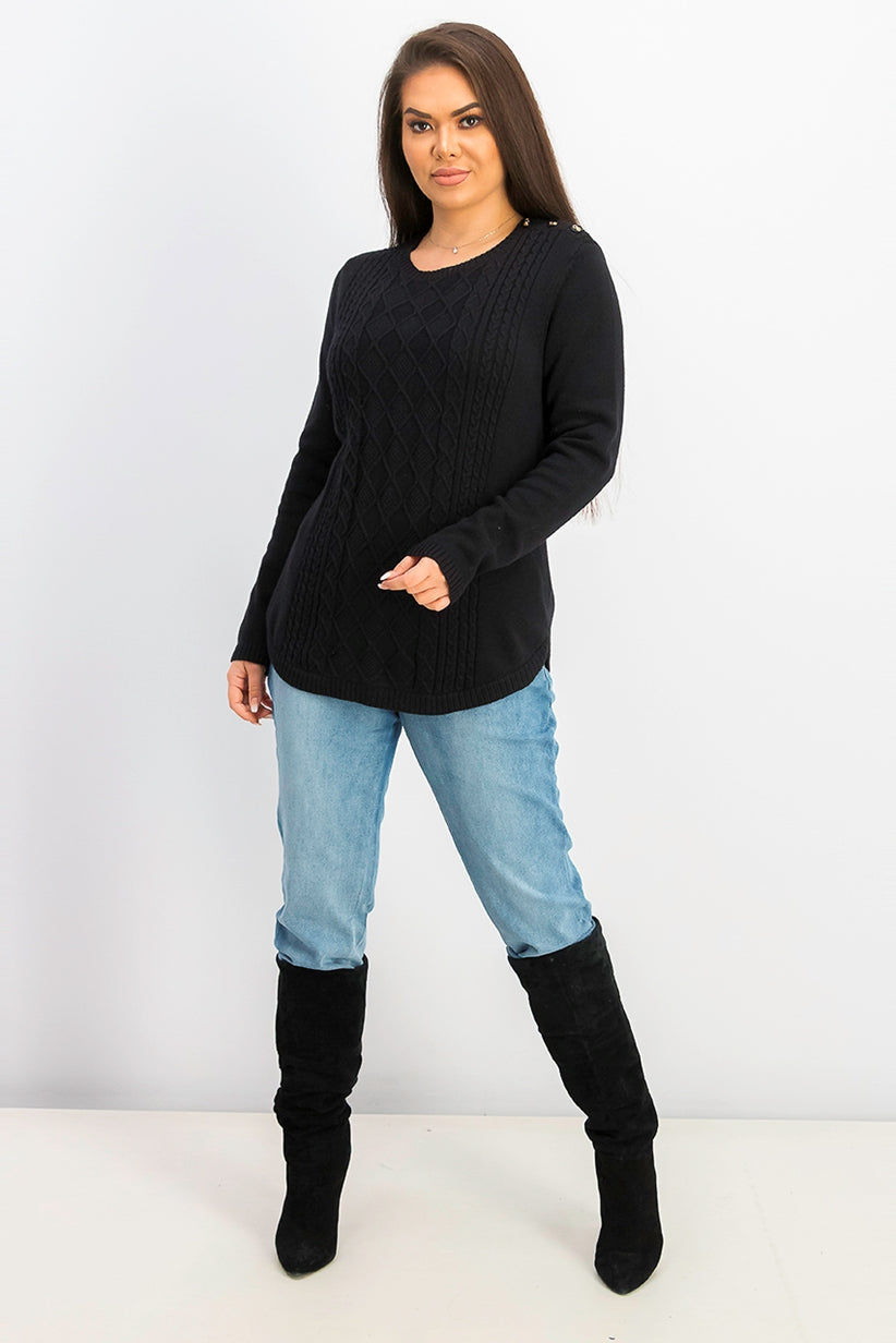 Charter Club Women's Cable Sweater Black Size Small