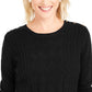 Charter Club Women's Textured Embellished Printed Long Sleeve Jewel Neck T-Shirt Sweater Black Size X-Small