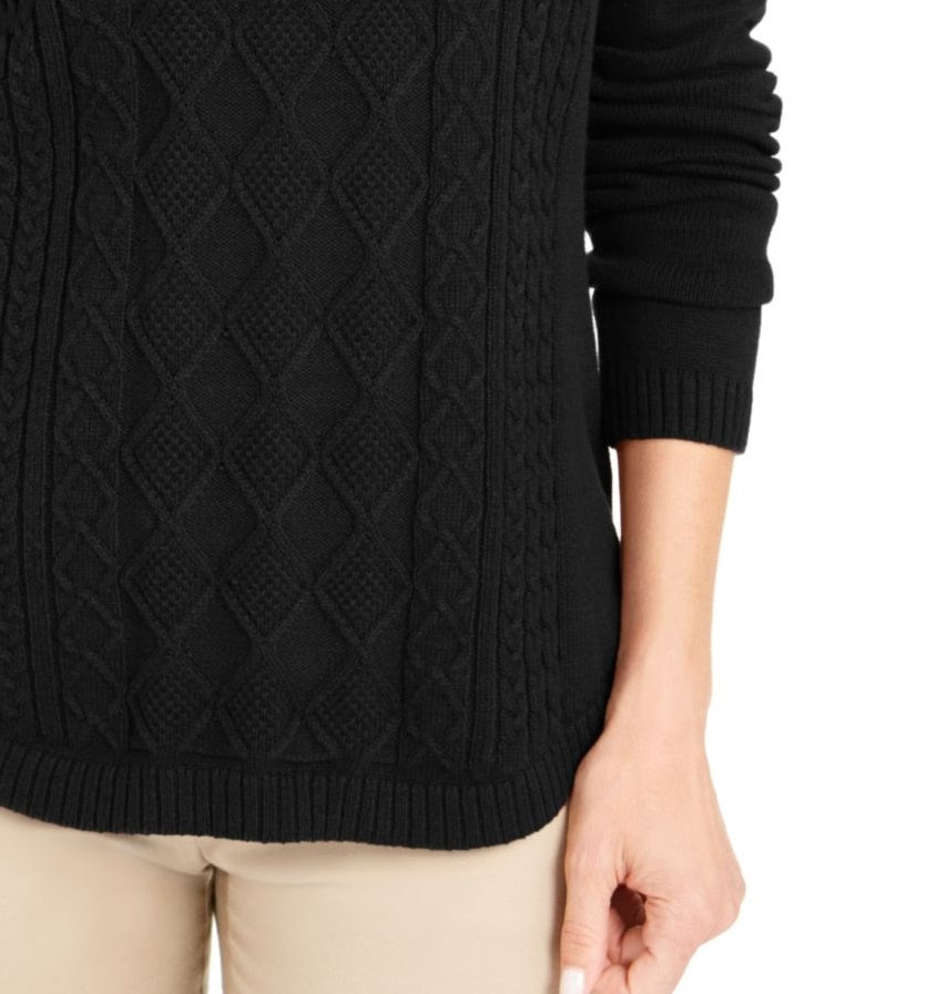 Charter Club Women's Textured Embellished Printed Long Sleeve Jewel Neck T-Shirt Sweater Black Size X-Small