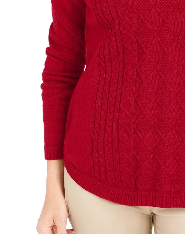 Charter Club Women's Textured Embellished Printed Long Sleeve Jewel Neck T-Shirt Sweater Red Size X-Small
