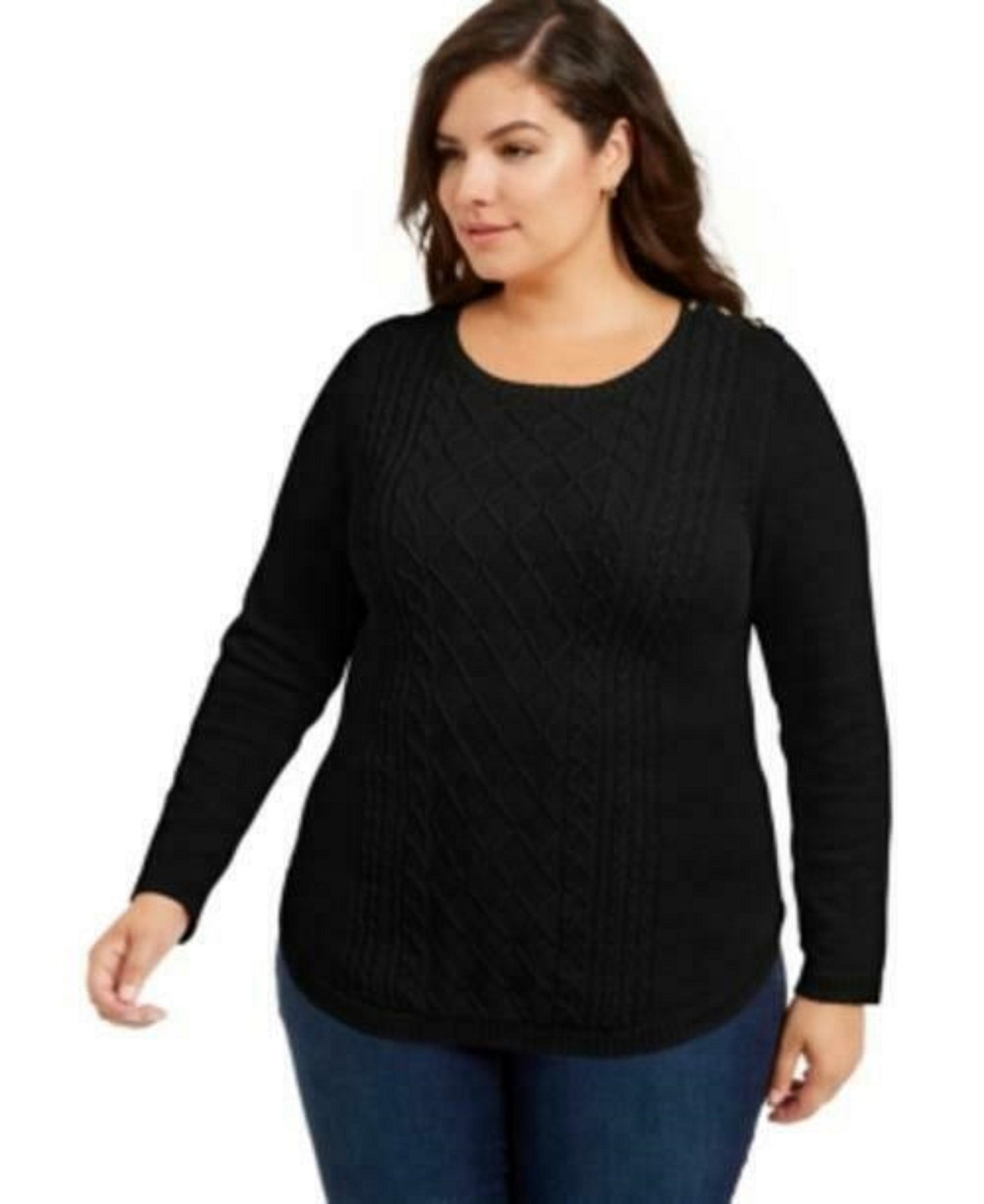 Charter Club Women's Plus Size Cable-Knit Sweater Black Size 1X