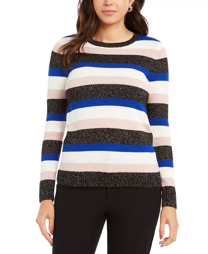 Charter Club Women's Striped Crewneck Sweater Black Size XX-Large