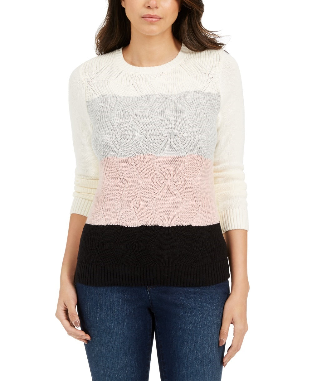 Charter Club Women's Ivory Color Block Long Sleeve Crew Neck Blouse Sweater White Size XX-Large