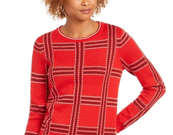 Charter Club Women's Printed Crewneck Sweater Red Size Small