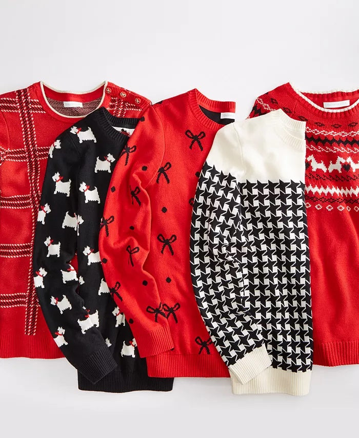 Charter Club Women's Printed Crewneck Sweater Red Size Small