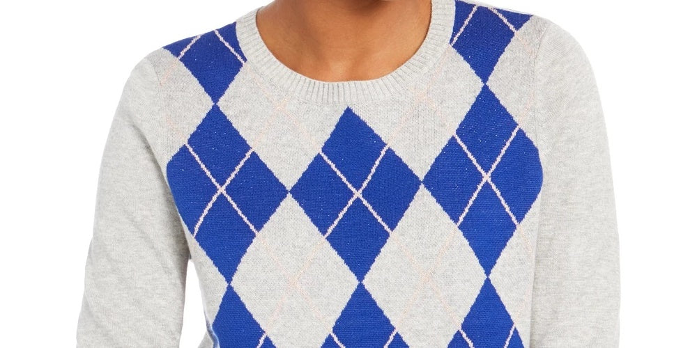 Charter Club Women's Argyle Crewneck Sweater Grey Size X-Large