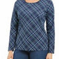 Karen Scott Women's Holly Plaid Embellished Top Navy Size Small