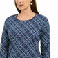 Karen Scott Women's Holly Plaid Embellished Top Navy Size Small