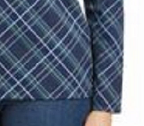 Karen Scott Women's Holly Plaid Embellished Top Navy Size Small