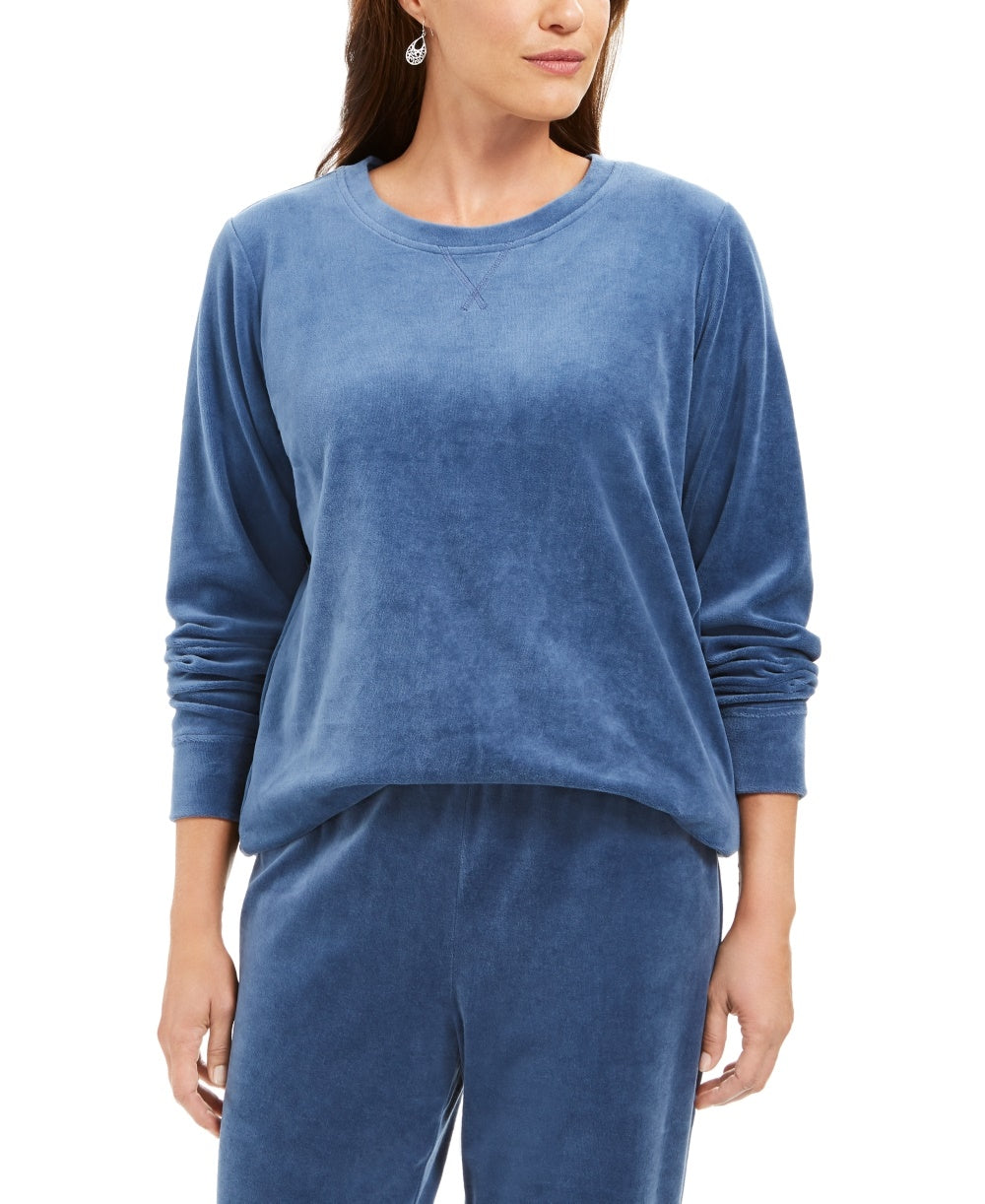 Karen Scott Women's Petite Velour Sweatshirt  Blue Size Petite Large