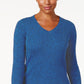 Karen Scott Women's Petite Cotton Ribbed Marled Sweater Navy Size Petite