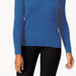 Karen Scott Women's Petite Cotton Ribbed Marled Sweater Navy Size Petite
