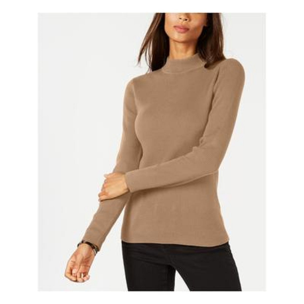 Karen Scott Women's Cotton Mock Neck Sweater Brown Size Large