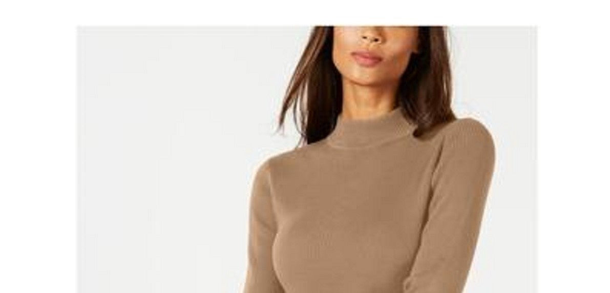 Karen Scott Women's Cotton Mock Neck Sweater Brown Size Large
