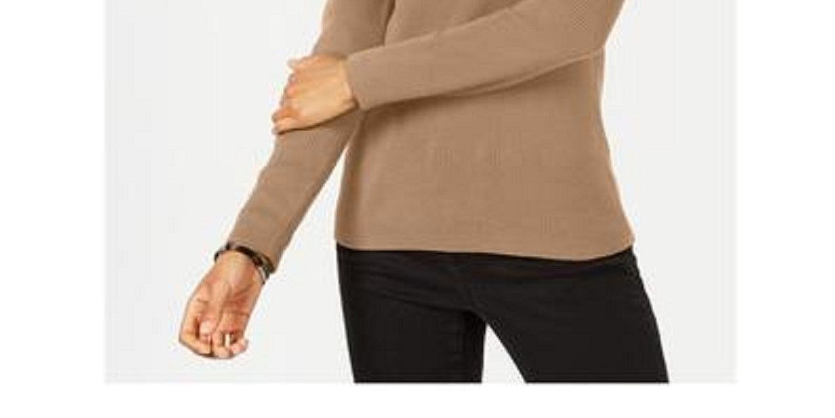 Karen Scott Women's Cotton Mock Neck Sweater Brown Size Large
