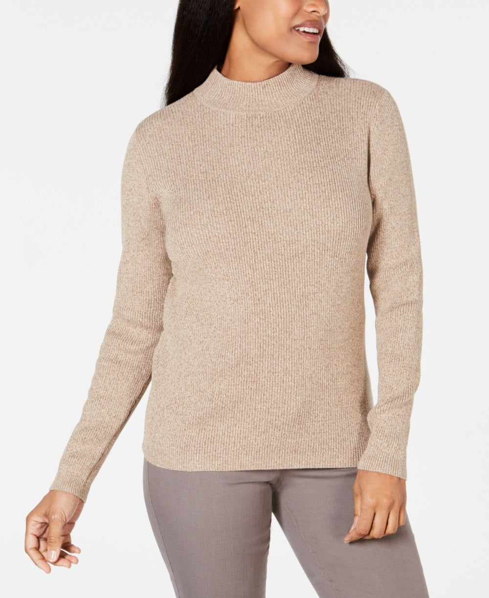 Karen Scott Women's Ribbed Knit Cotton Turtleneck  Brown Size 44