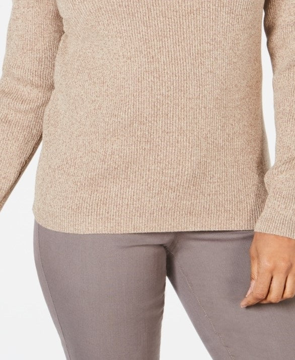 Karen Scott Women's Ribbed Knit Cotton Turtleneck  Brown Size 44