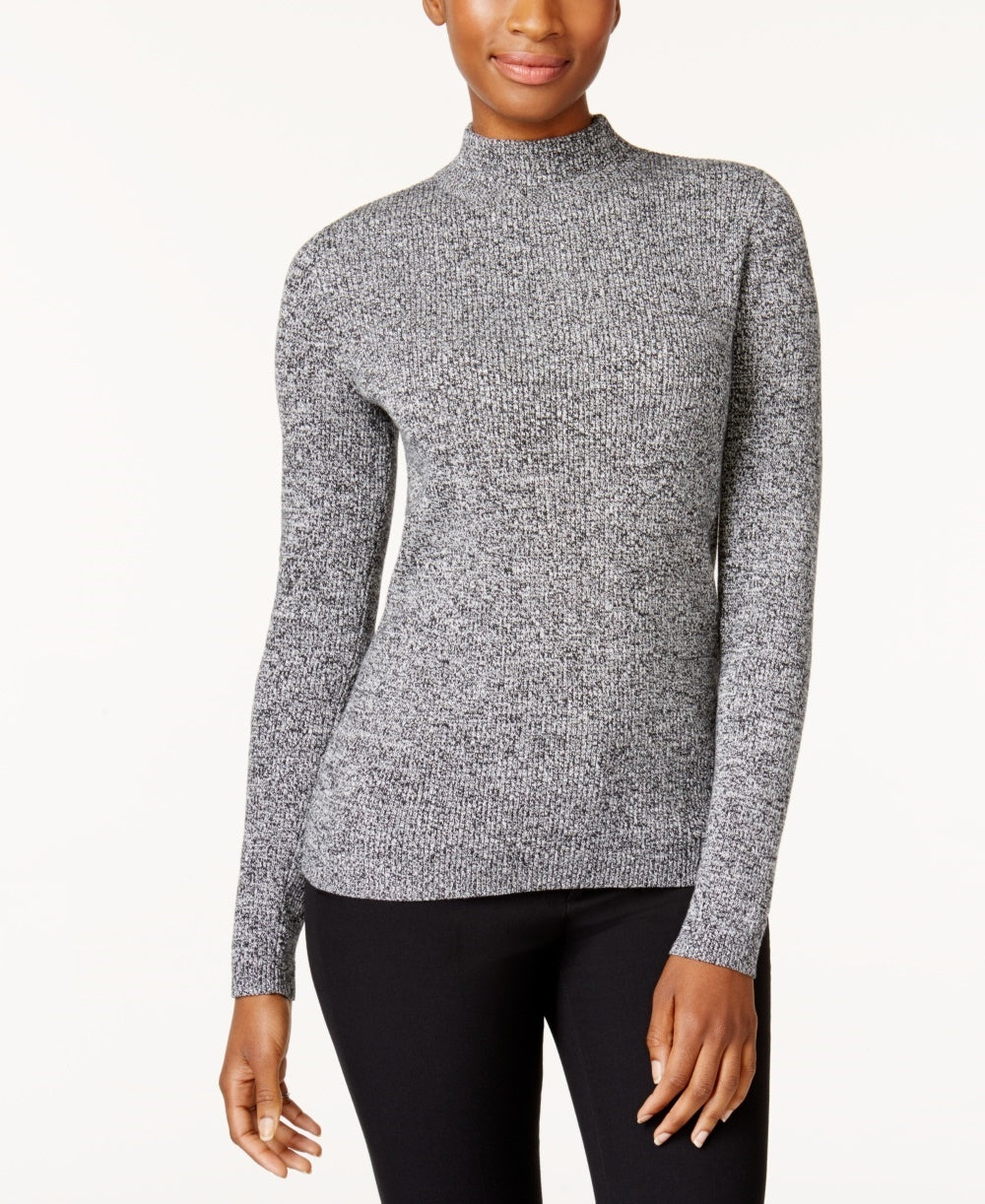 Karen Scott Women's Ribbed Knit Cotton Turtleneck Gray Size Petite M