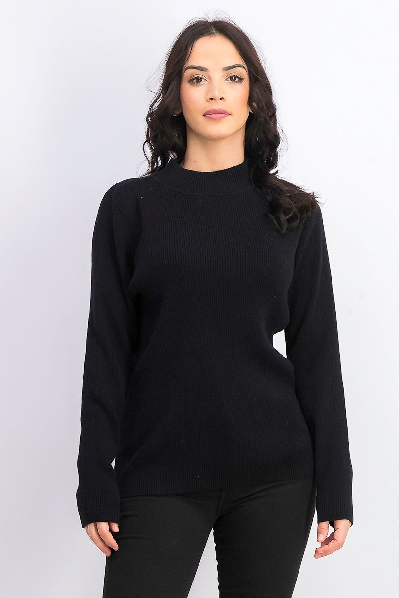 Karen Scott Women's Cotton Ribbed Turtleneck Top Black Size Small