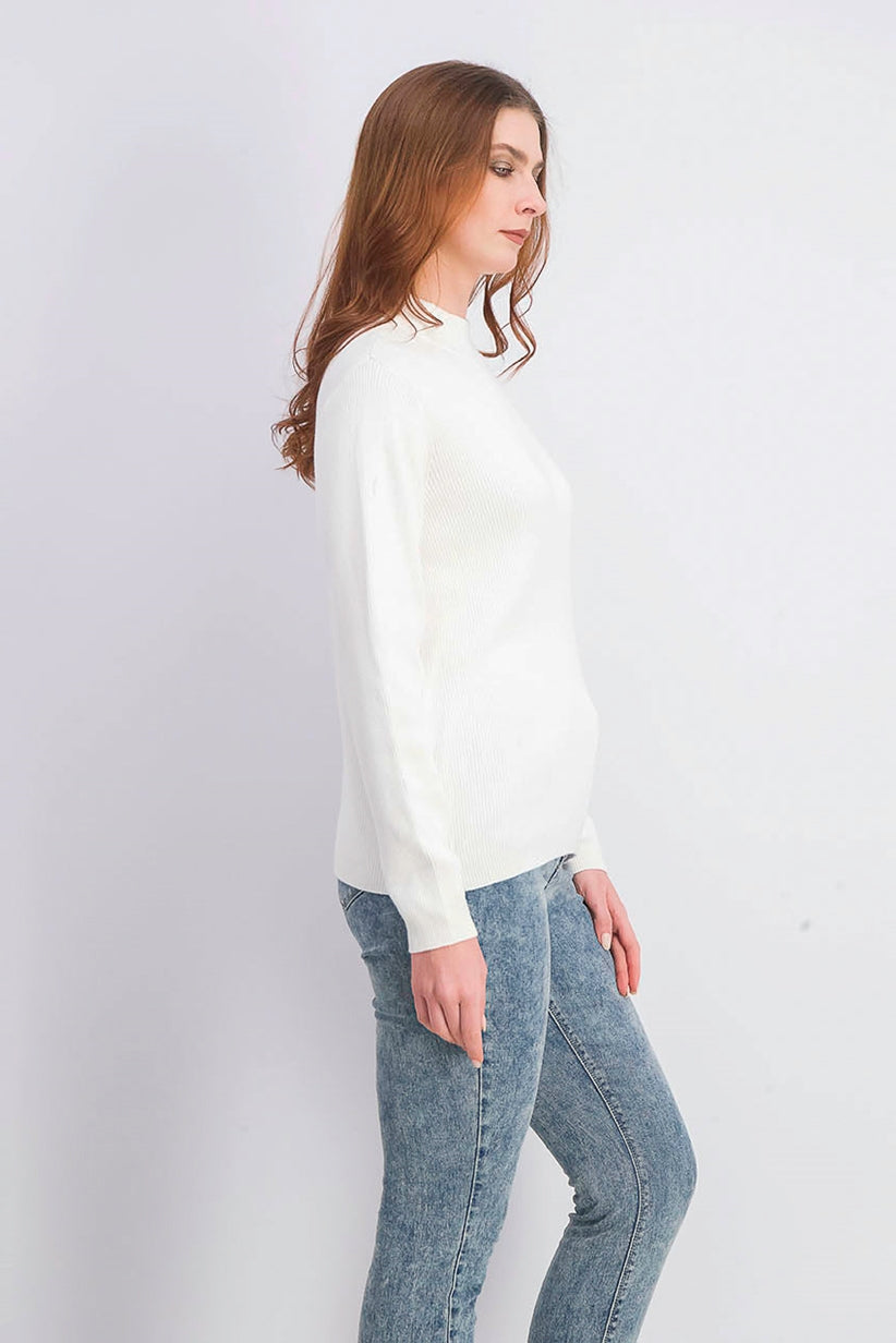 Karen Scott Women's Cotton Ribbed Turtleneck Top White Size Small