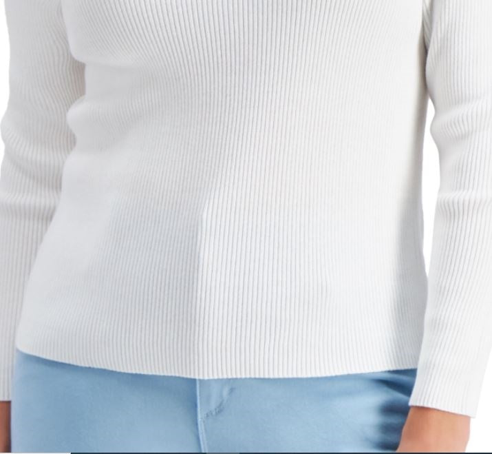 Karen Scott Women's Cotton Ribbed Mock Neck Sweater White Size Petite Medium