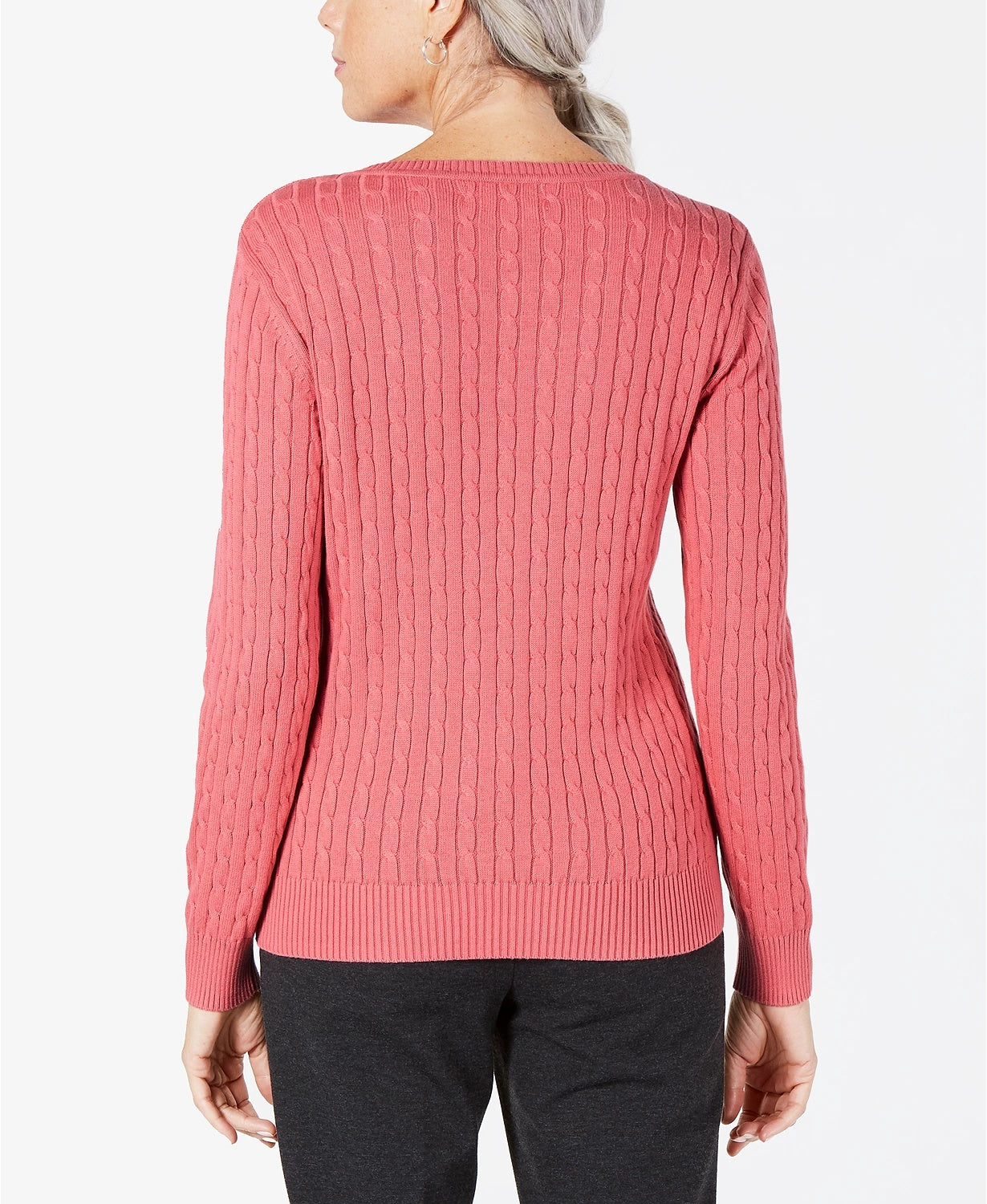 Karen Scott Women's Solid Cable-Knit V-Neck Sweater Pink Size Large