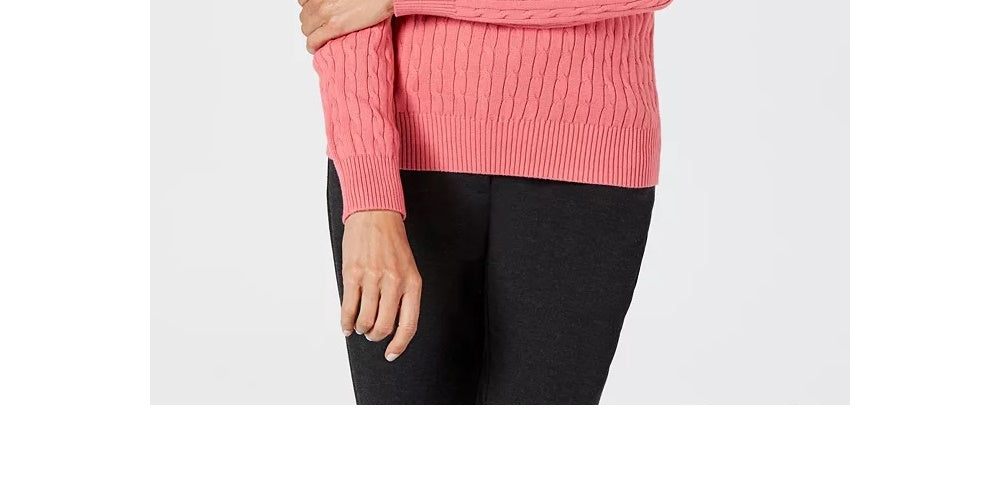 Karen Scott Women's Solid Cable-Knit V-Neck Sweater Pink Size Large
