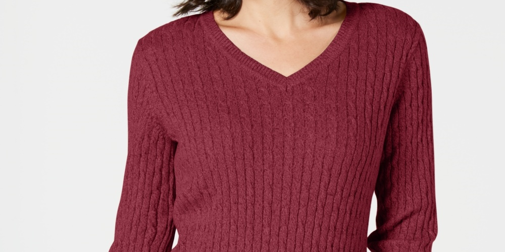 Karen Scott Women's Cotton V Neck Sweater Pink Size X-Large
