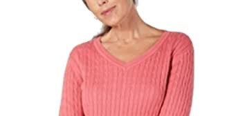 Karen Scott Women's Cotton V Neck Sweater Pink Size XX-Large