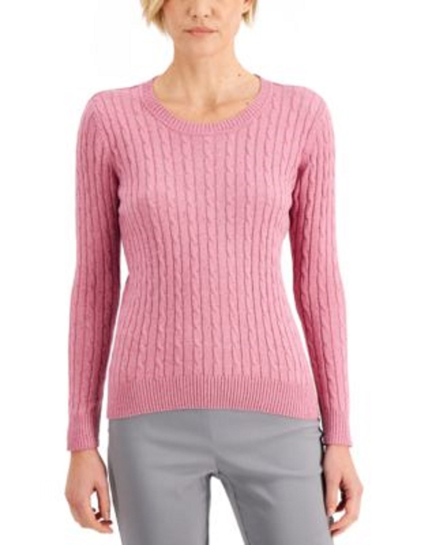 Karen Scott Women's Cable-Knit Sweater Pink Size X-Large