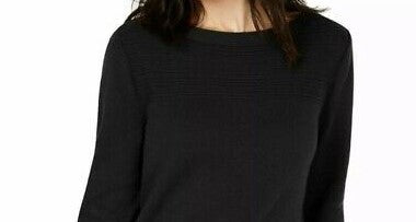 Karen Scott Women's Cotton Boat Neck Sweater Black Size Large
