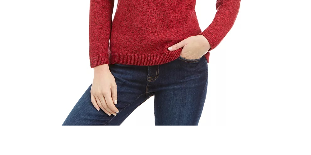 Karen Scott Women's Hardware Trim Cotton Henley Sweater Red Size Petite Medium