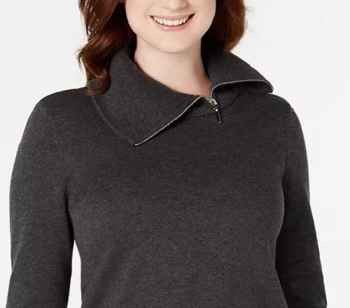 Karen Scott Women's Cotton Zip-Neck Sweater Black Size Medium