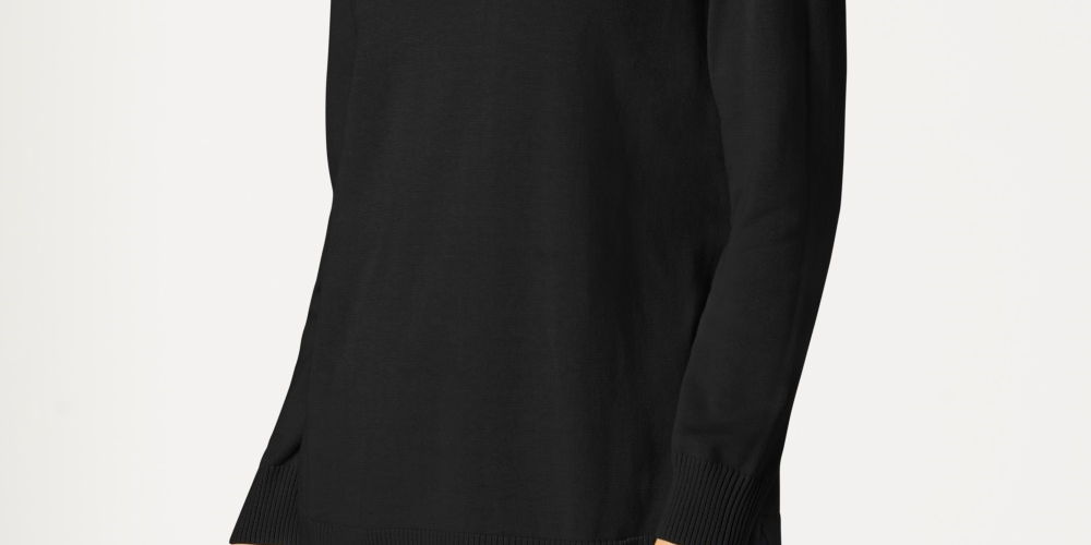 Karen Scott Women's Cotton Zip Neck Sweater Black Size Small