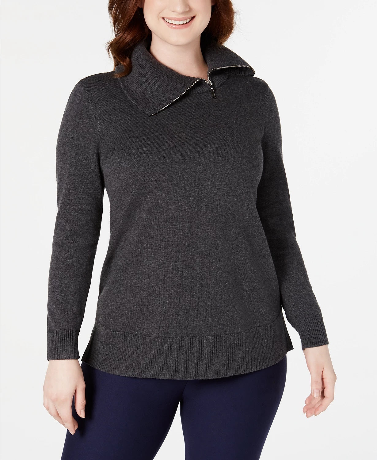 Karen Scott Women's Cotton Zip Neck Sweater Blue Size Small