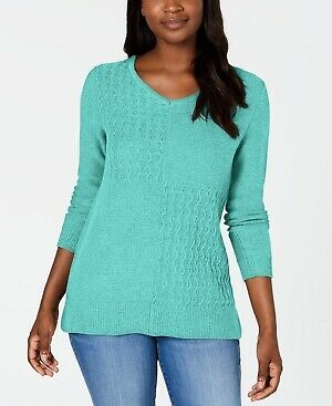 Karen Scott Women's Cotton Mixed Stitch Sweater Blue Size Small