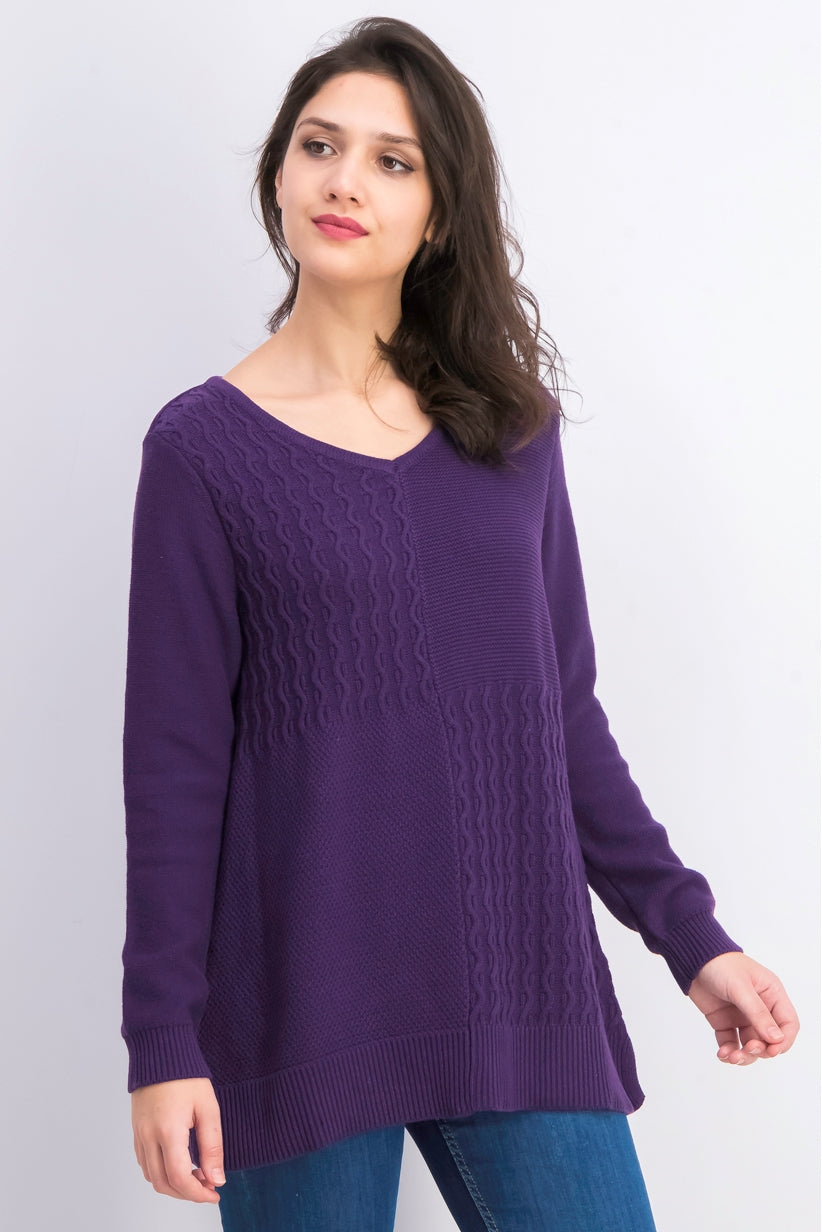Karen Scott Women's Cotton Mixed-Stitch Sweater Purple Size Medium