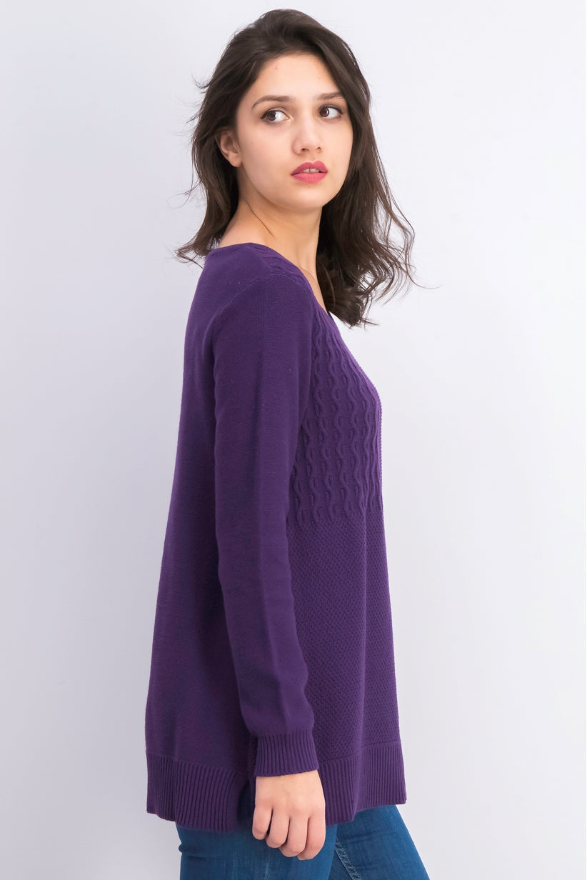 Karen Scott Women's Cotton Mixed-Stitch Sweater Purple Size Medium