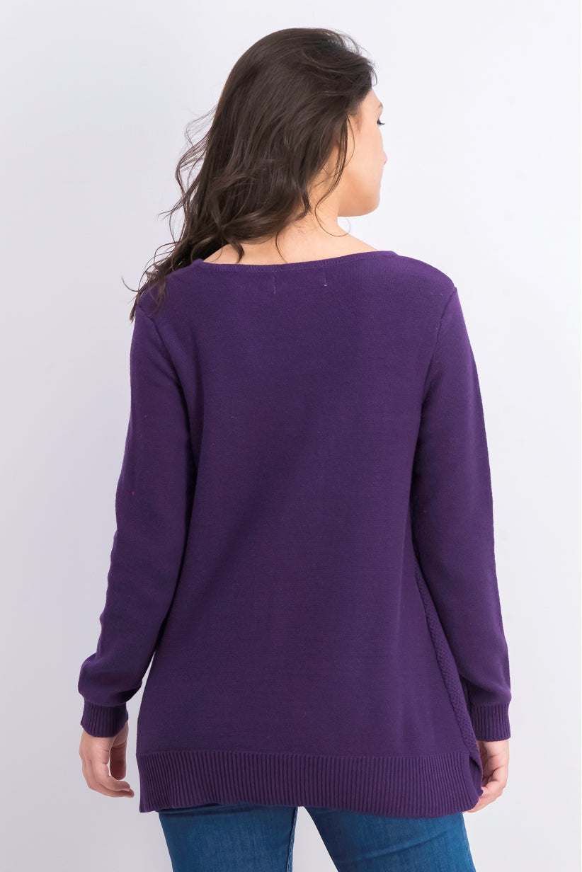 Karen Scott Women's Cotton Mixed-Stitch Sweater Purple Size Small