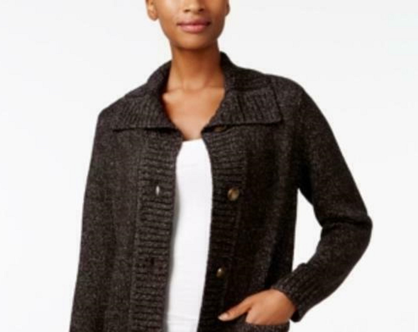 Karen Scott Women's Button-Front Shawl-Collar Cardigan Black Size X-Large