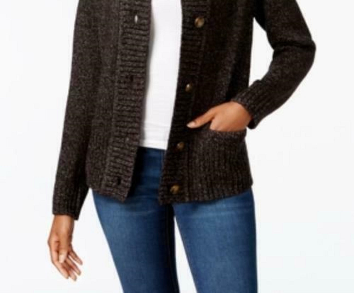 Karen Scott Women's Button-Front Shawl-Collar Cardigan Black Size X-Large