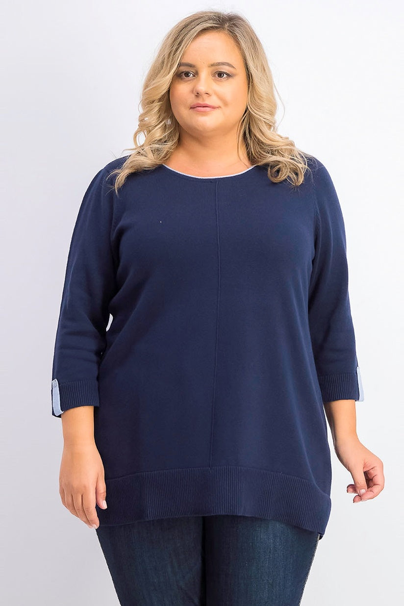Karen Scott Women's Cotton Roll Neck Sweater Blue Size 1X
