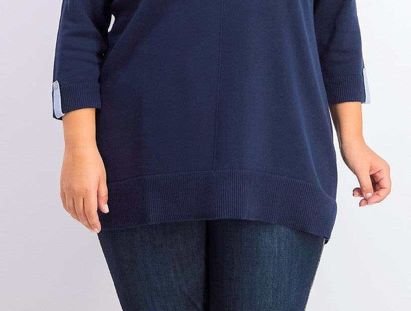 Karen Scott Women's Cotton Roll Neck Sweater Blue Size 1X