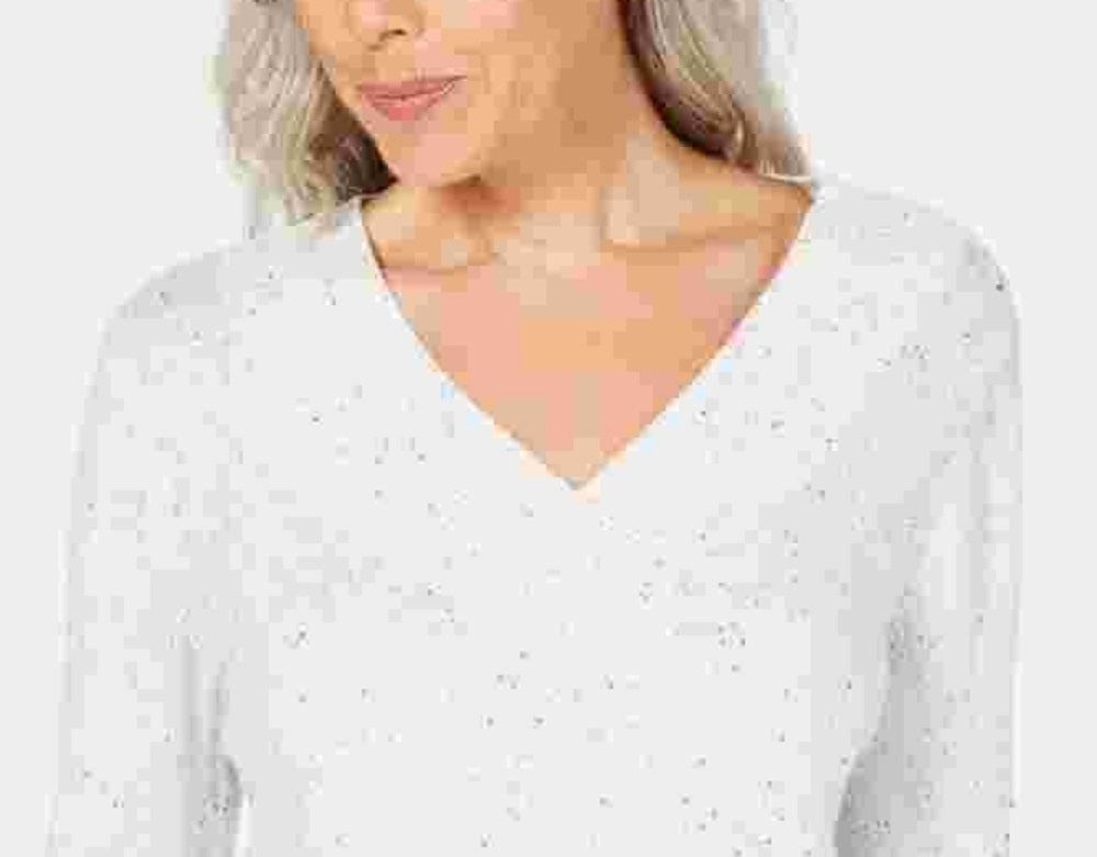 Karen Scott Women's V-Neck Long-Sleeve Sweater Natural Size X-Small
