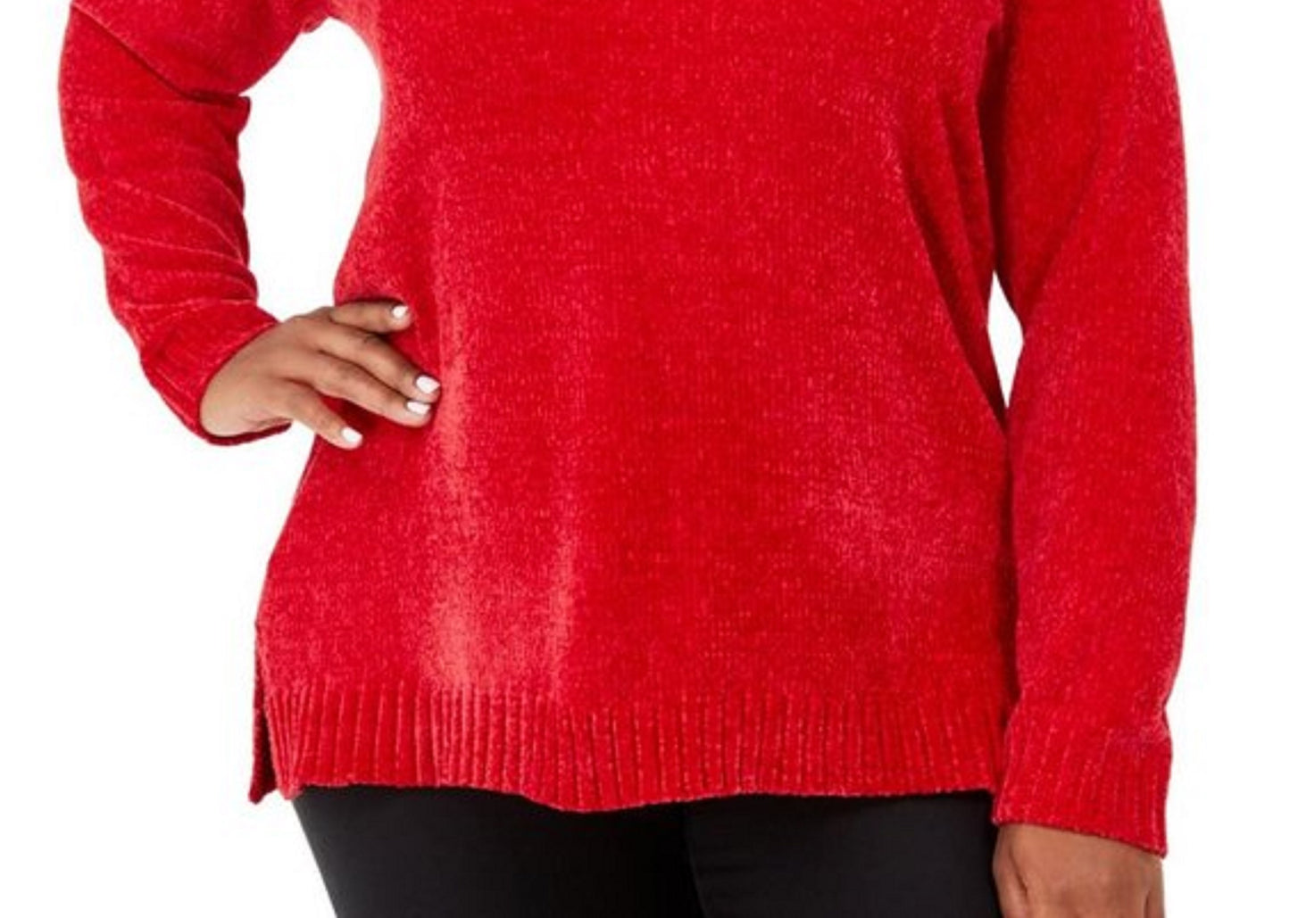 Karen Scott Women's V-Neck Chenille Sweater Bright Red Size Extra Small