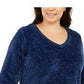 Karen Scott Women's V Neck Chenille Sweater Blue Size 3X