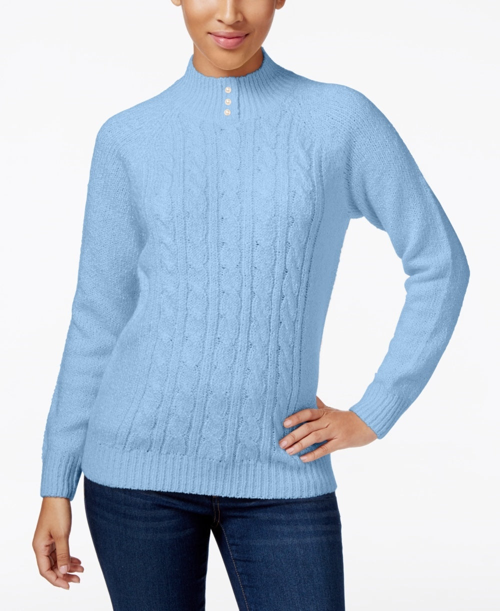 Karen Scott Women's Petite Cable-Knit Sweater  Blue Size Medium