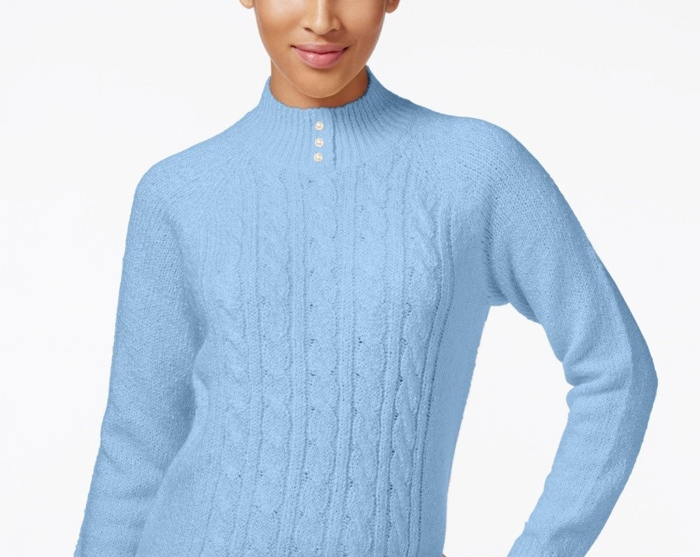 Karen Scott Women's Petite Cable-Knit Sweater  Blue Size Medium