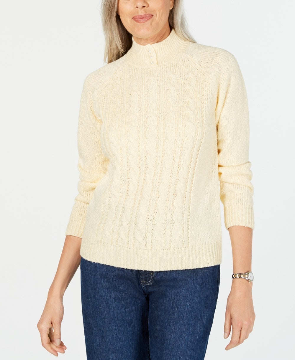 Karen Scott Women's Petite Cable-Knit Sweater  Yellow Size Petite
