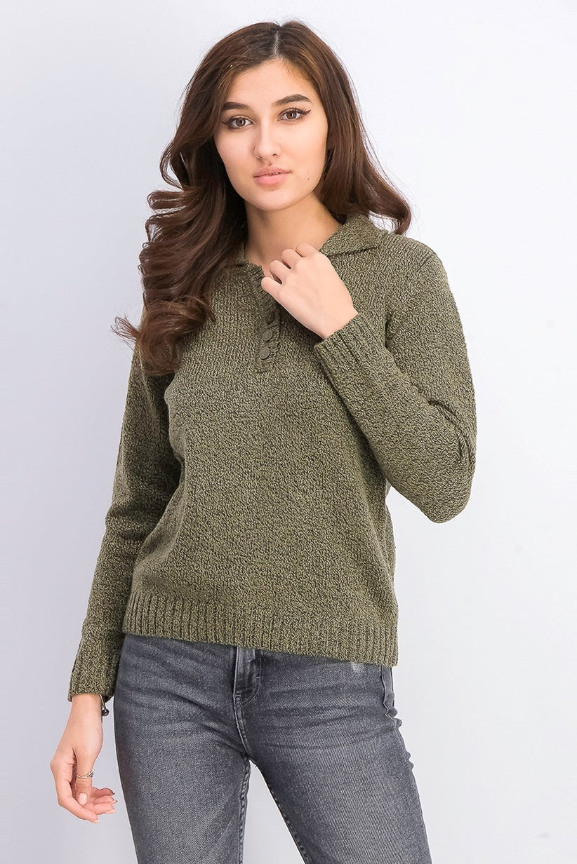 Karen Scott Women's Petite Point-Collar Sweater Green Size Medium